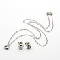 304 Stainless Steel Rhinestone Flower Jewelry Sets, Ear studs and Necklaces, with Lobster Claw Clasps, 17.3 inch, Pin: 0.7mm