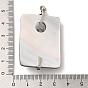 Natural Sea Shell Pendants, Rectangle Natural Dyed White Shell Charms with Brass Rhinestone Findings