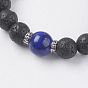 Natural Lava Rock and Gemstone Beads Stretch Bracelets, with Alloy Findings, Antique Silver