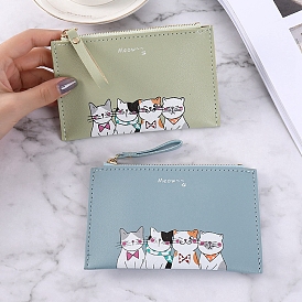 PU Leather Credit Card Storage Bags, Cute Small Wallet for Women Girls, Rectangle with Cat Pattern