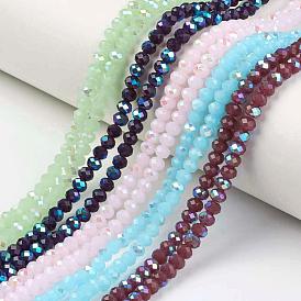 Electroplate Glass Beads Strands, Imitation Jade Beads, Half Plated, Rainbow Plated, Faceted, Rondelle