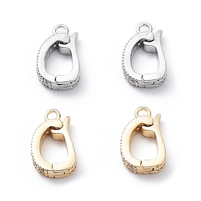 Rack Plating Brass Micro Pave Clear Cubic Zirconia Fold Over Clasps, Long-Lasting Plated