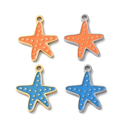 304 Stainless Steel Pendants, with Enamel, Starfish Charm
