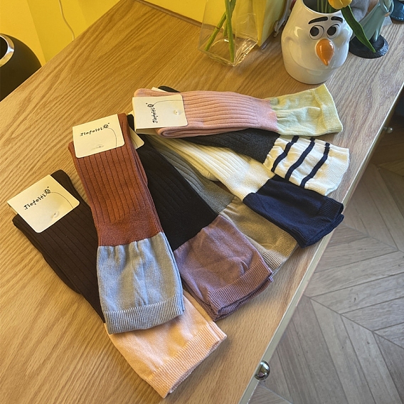 Chaussettes à tricoter en coton, chaussettes thermiques chaudes d'hiver longues bicolores