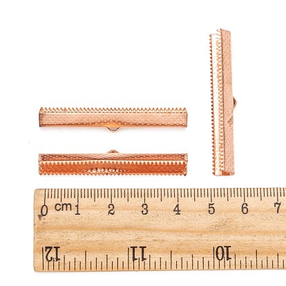 Rectangle Plating Iron Ribbon Crimp Ends, 7x45mm, Hole: 1x2.5mm