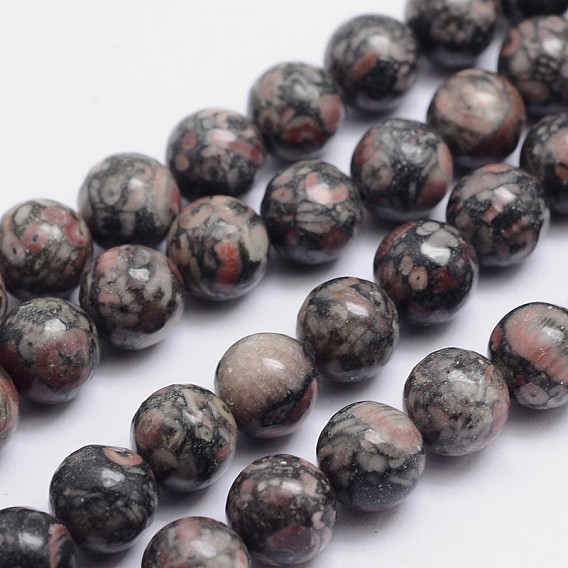 Redondas hebras de perlas naturales fósiles, 10 mm, agujero: 1 mm, sobre 39 unidades / cadena, 15.74 pulgada