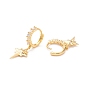 Star Dangle Huggie Hoop Earrings, Real 18K Gold Plated Brass Cubic Zirconia Drop Earrings for Women