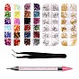 Manicure Tools Kits, with Horse Eye Sequins & Nail Art Rhinestone & Metal Stud Rivets, Stainless Steel Tweezers and Point Drill Removal Drill Pen
