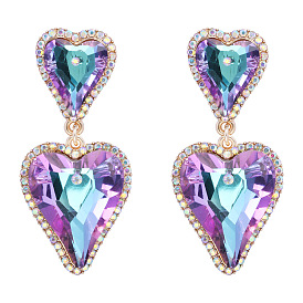 Colorful Glass Inlaid Heart-shaped Earrings for Girls and Women