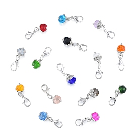 Alloy Pendant Decoration, with Crystal Faceted Round Beads, Lobster Clasp Charms, Clip-on Charms, for Keychain, Purse, Backpack Ornament, Stitch Marker