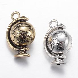 Pendentifs en alliage de style tibétain rotatif, sans cadmium et sans plomb, 3 d globe