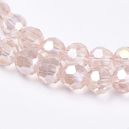 Perles en verre electroplate, de couleur plaquée ab , à facettes (32 facettes), ronde