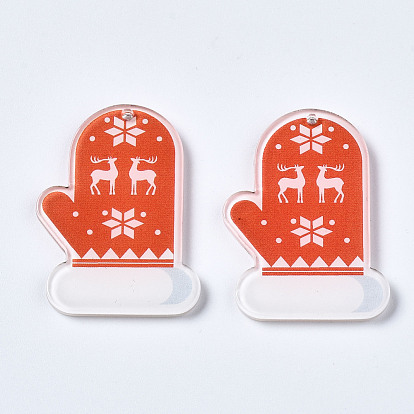 Transparent Printed Acrylic Pendants, Christmas, Glove with Christmas Reindeer