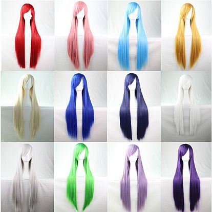 31.5 дюйм (80 см) длинные прямые парики для костюмированной вечеринки, синтетические жаропрочные аниме костюм парики, с треском