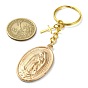 Oval with Virgin Mary Alloy Keychain, with Cross Charm Iron Split Key Rings, Religion