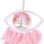 Handmade Evil Eye Woven Net/Web with Feather Wall Hanging Decoration, with Plastic Beads & Synthetic Cherry Quartz Glass Chip, for Home Offices Amulet Ornament