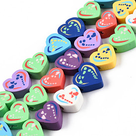 Handmade Polymer Clay Beads Strands, Heart