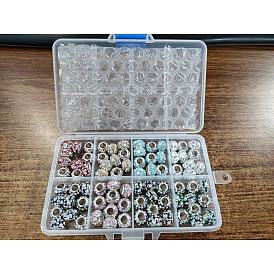 Nbeads 80 pcs 8 couleurs perles européennes en argile polymère faites à la main, Perles avec un grand trou   , avec noyau en laiton couleur argent, rondelle