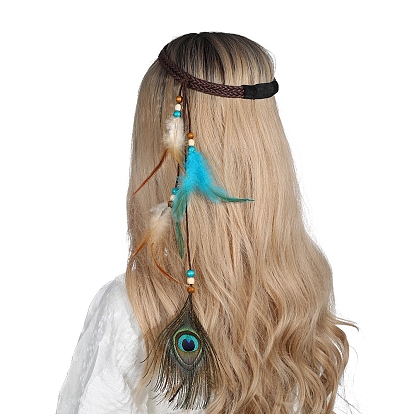 Boho Feathers Headband Hair Extensions Headpiece, Festival Headdress Headbands Feather Hair Accessories
