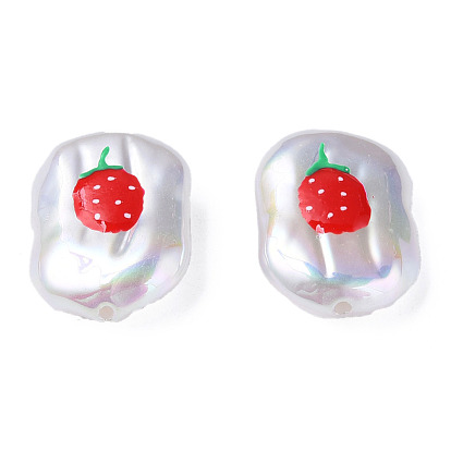 ABS Plastic Imitation Pearl Beads, with Enamel, Oval with Strawberry