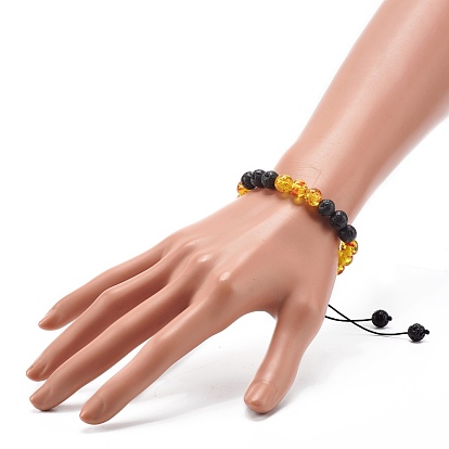 Aromatherapy Essential Oil Diffuser Braided Bead Bracelet for Girl Women, Natural Lava Rock & Imitation Amber Beads Bracelet