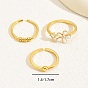 3Pcs 3 Style Brass Open Cuff Rings Set, Cubic Zirconia & Enamel Flower Stackable Rings