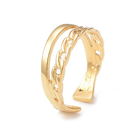 304 Stainless Steel Double Line Open Cuff Ring for Women