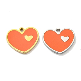 304 Stainless Steel Enamel Charms, Heart Charm