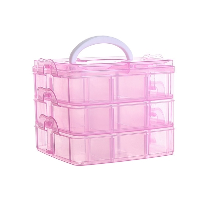 3-Tier Transparent Plastic Storage Container Box, Stackable Organizer Box with Dividers & Handle, Square