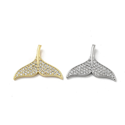 Brass Micro Pave Clear Cubic Zirconia Pendants, Fishtail Shape Charms