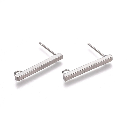 304 Stainless Ear Stud Components, with Loop, Rectangle
