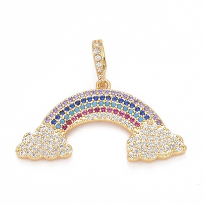 Rack Plating Brass Micro Pave Colorful Cubic Zirconia Pendants, Cadmium Free & Nickel Free & Lead Free, Long-Lasting Plated, with Clasp, Rainbow