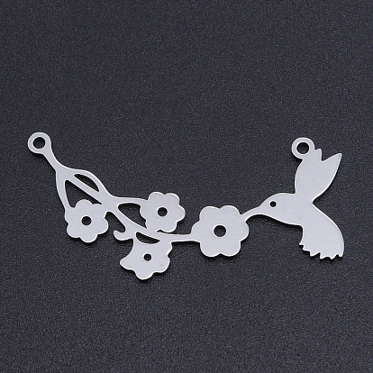 201 Stainless Steel Links Connectors, Laser Cut Links, Flower with Bird