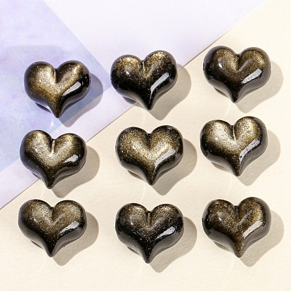 Natural Golden Sheen Obsidian Beads, Heart