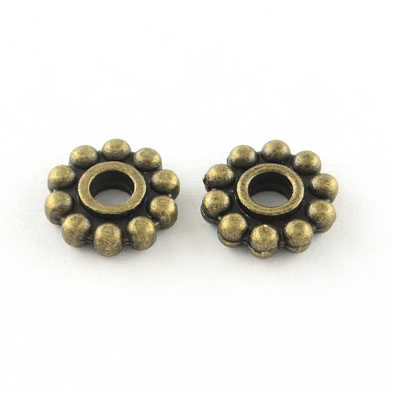Flower Tibetan Style Alloy Spacer Beads, Cadmium Free & Lead Free, 9.5x2mm, Hole: 3mm, about 1995pcs/1000g
