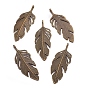 Tibetan Style Alloy Leaf Big Pendants, Lead Free and Cadmium Free, Leaf, 62x23x2mm, hole: 2mm