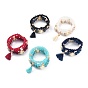Multi-layered Stretch Bracelets Sets, Stackable Bracelets, with Acrylic Beads, Golden Plated Alloy Spacer Beads and Yarn Tassel Pendants