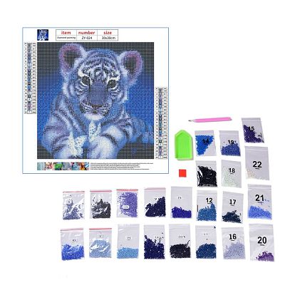 DIY 5D Animals Tiger Pattern Canvas Diamond Painting Kits, with Resin Rhinestones, Sticky Pen, Tray Plate, Glue Clay, for Home Wall Decor Full Drill Diamond Art Gift