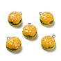 Opaque Resin Pendants, with Platinum Tone Iron Loops, Imitation Food, Hamburger