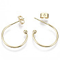 Brass Half Hoop Earrings, Stud Earring, Nickel Free, with Ear Nuts and 925 Sterling Silver Pins