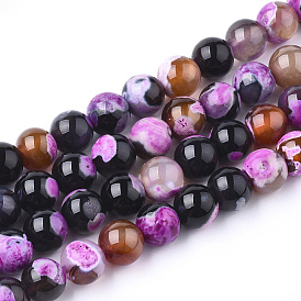 Natural Fire Crackle Agate Beads Strands, Dyed, Round