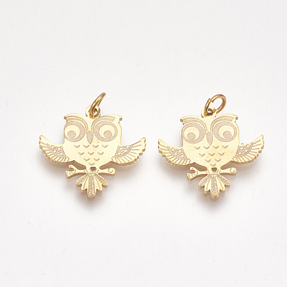 201 Stainless Steel Pendants, with Unsoldered Jump Rings, Owl