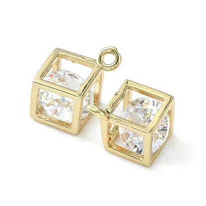 Brass Cubic Zirconia Charms, Cube Charm