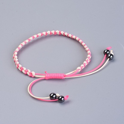 Waxed Polyester Cord Braided Bead Bracelets, with Non-Magnetic Synthetic Hematite Beads