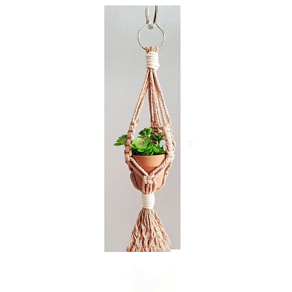 Macrame Cotton Pendant Decorations, Boho Style Hanging Planter Baskets for Interior Car View Mirror Hanging Ornament