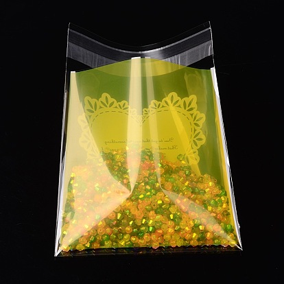 Rectangle OPP Cellophane Bags, with Heart Pattern, 14x9.9cm, Bilateral Thickness: 0.07mm, about 95~100pcs/bag