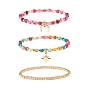 Natural Agate Round Beads Stretch Bracelets, Bracelet, Round, Moon & Star Brass Charm Bracelets for Girl Women, Golden