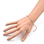 Brass Flat Round Charm Bracelets, with Curb Chains and 304 Stainless Steel Lobster Claw Clasps
