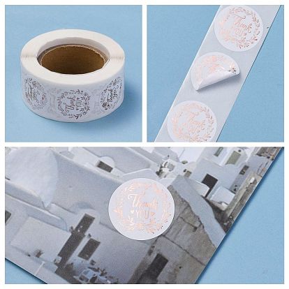 Self-Adhesive Paper Stickers, Olive Branch, for Mother's Day Valentine's Day Birthday Thanksgiving Day, Round, Rose Gold