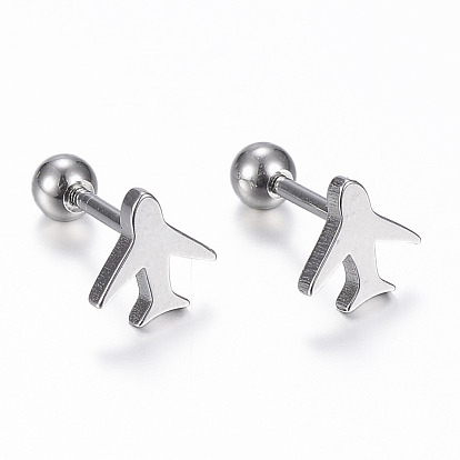 304 Stainless Steel Barbell Cartilage Earrings, Screw Back Earrings, Hypoallergenic Earrings, Plane